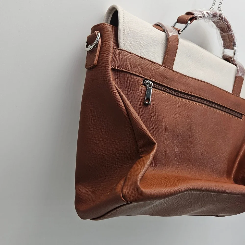 LOVEVOOK Laptop Bag Women Brown Cream Briefcase Messenger PU WB148202LK NEW